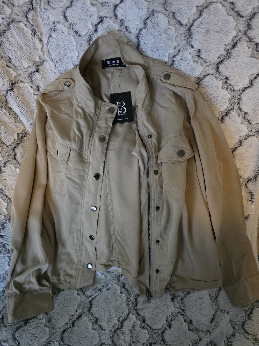 Blue B Collection Boutique Tan Utility Rayon Tencel Jacket Sz S NWT